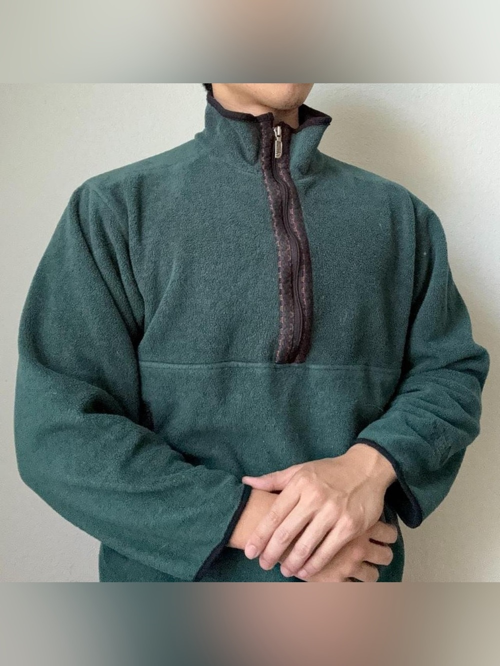 Vintage 2000s The North Face Aztec Dark Green Half-Zip Fleece Pullover